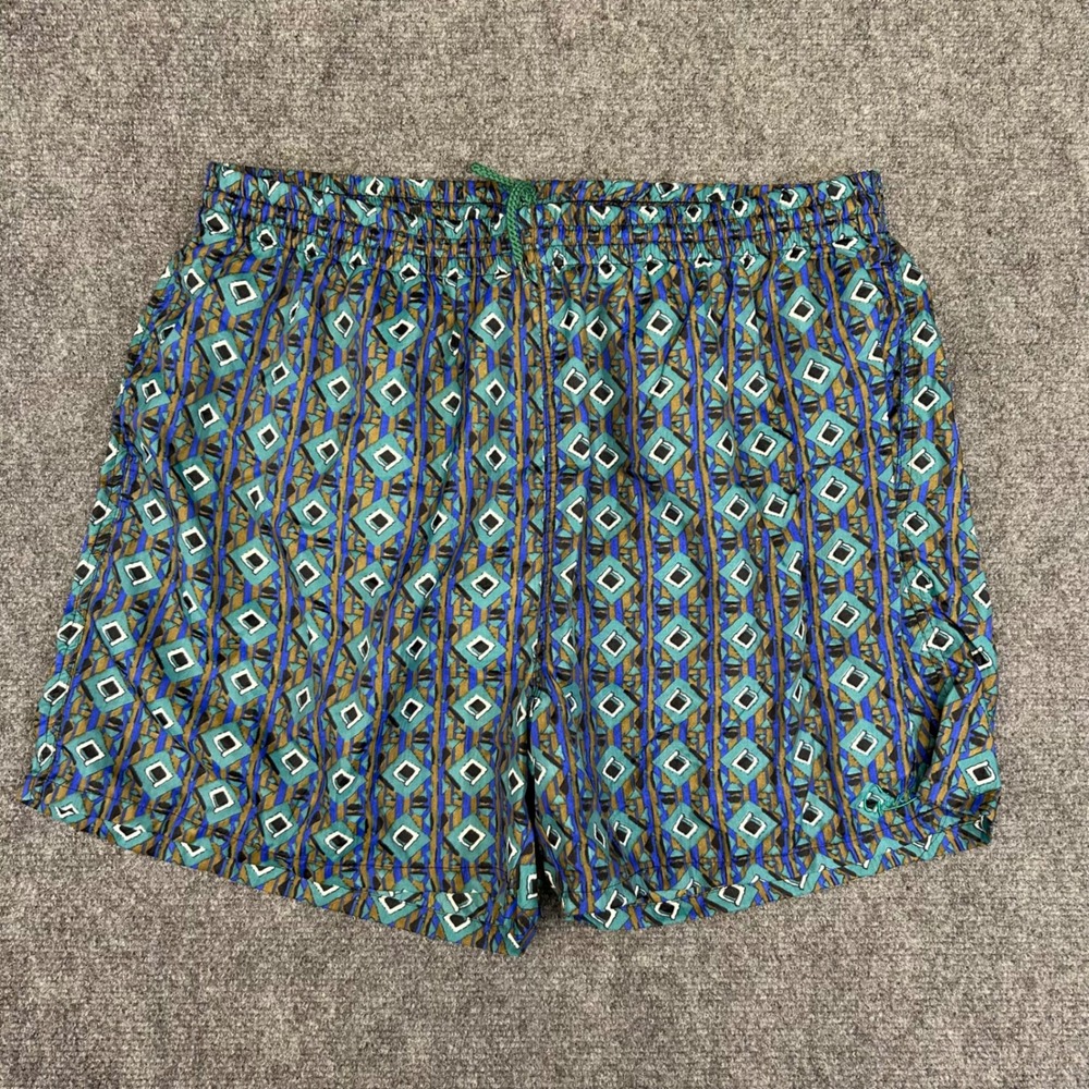Givenchy Activewear Vintage Geometric Diamond Print Swim Trunks‎ Blue Teal XL